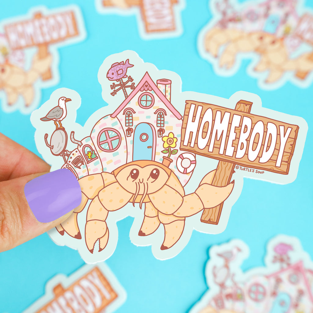 Introvert, Homebody Hermit Crab, Kawaii, Cute Hermit Sticker, Crab Sticker, Stay Home Sticker, Self Isolation Sticker