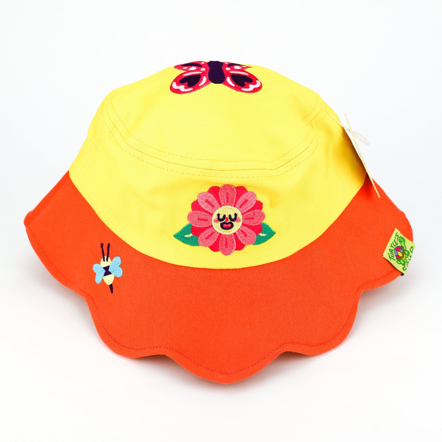 bucket hat by turtles soup with flower embroidery bees butterflies garending hat