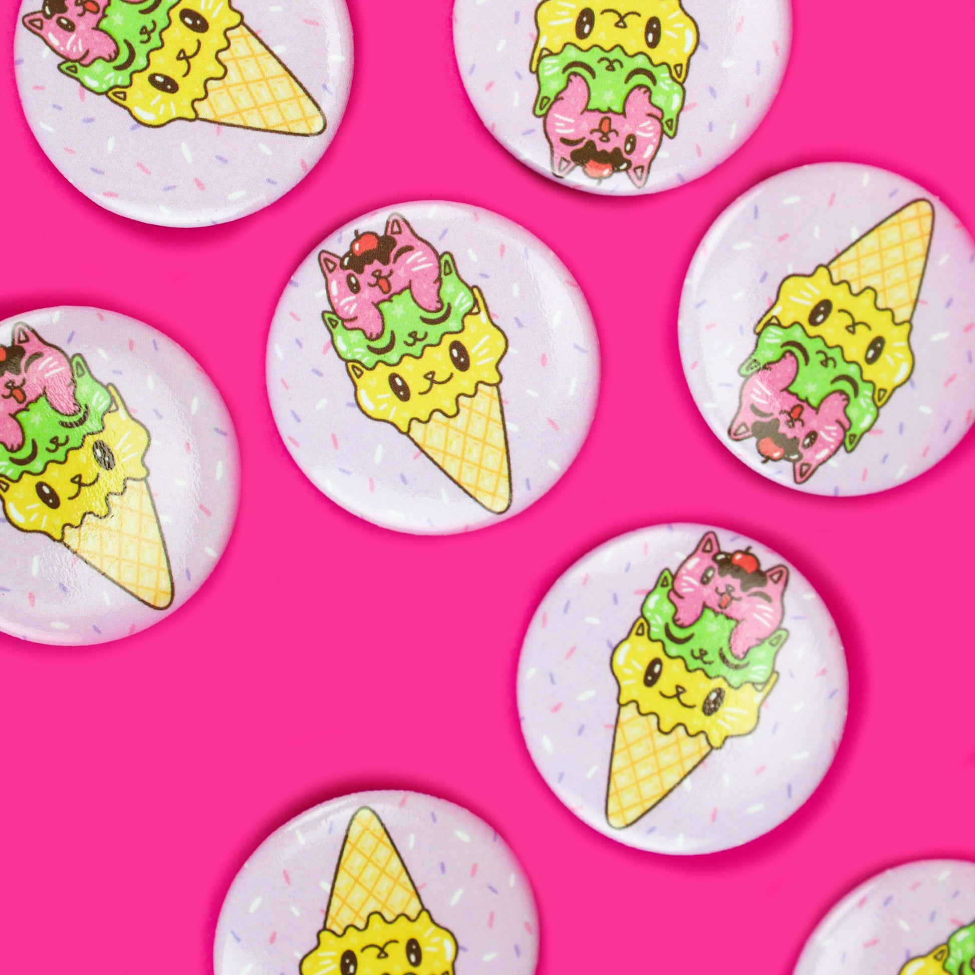 Cat Ice Cream Cone Pin, Ice Cream Cone Button, Cat Pinback Button, Cute Kawaii Pin, Foodie Gift, Food Gift, Cute Cat, Cat Buttons, Novelty