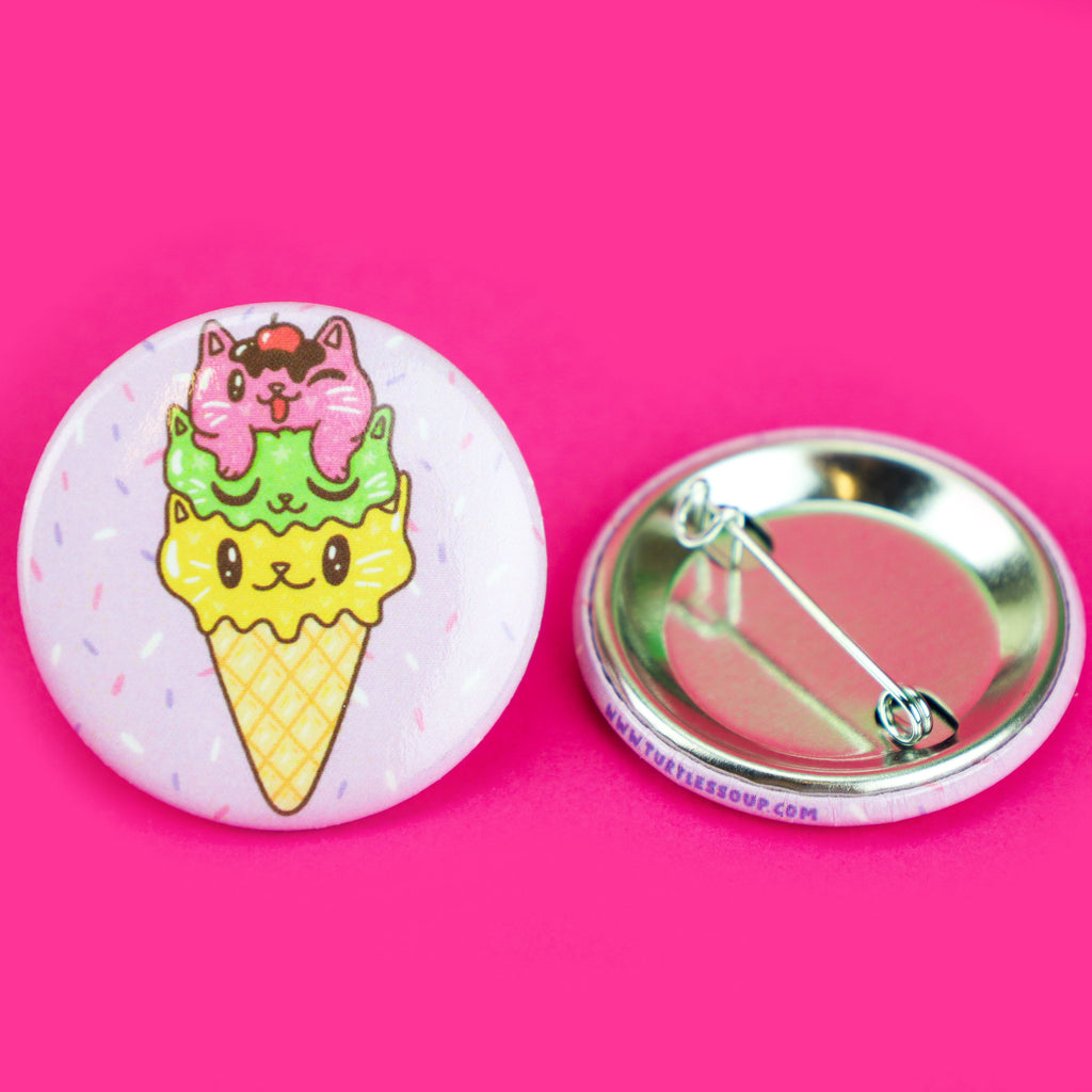 Cat Ice Cream Cone Pin, Ice Cream Cone Button, Cat Pinback Button, Cute Kawaii Pin, Foodie Gift, Food Gift, Cute Cat, Cat Buttons, Novelty