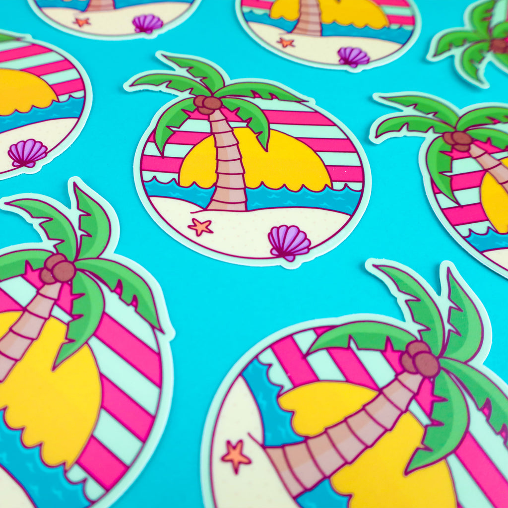 Island Sticker, Palm Tree Decal, Outrun Decal, Laptop Stickers, Tropical, Travel Sticker, Beach Sticker, Vaporwave Aesthetic, Vinyl, Waves