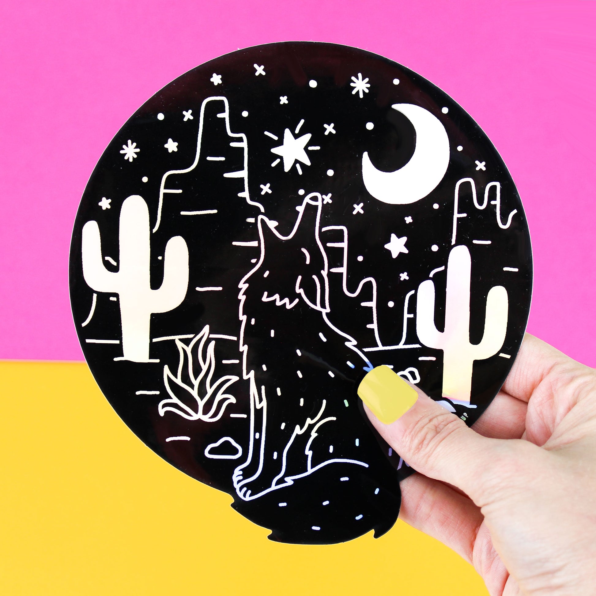 coyote, vinyl sticker, desert, wildlife, arizona, tucson, cactus, night