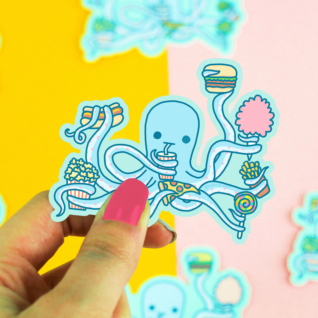 Octopus Sticker, Aquatic Decal, Ocean Animals, Funny Stickers, Fast Food, Snacks, Pizza, Planner Sticker, Blue, Marine Animal, Sea Creature