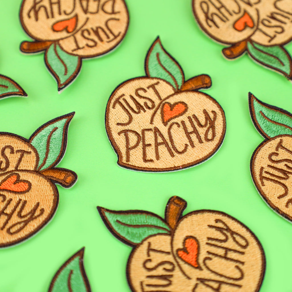 Just-Peachy-Embroidered-Patch-Peach-Embroidery-Iron-On-Turtles-Soup-Fruit-Funny-Pun