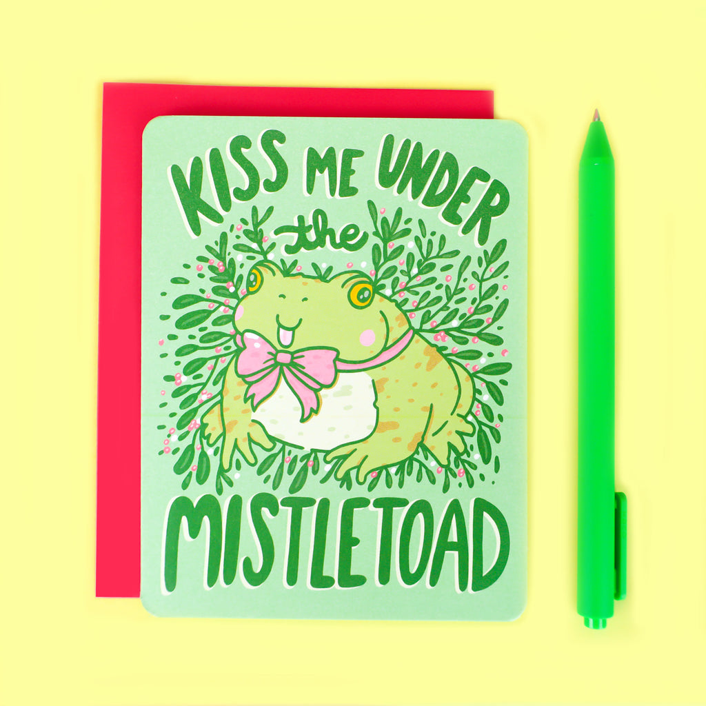 Kiss-Me-Under-The-Mistletoad-Funny-Toad-Christmas-Holiday-Card-Romantic-Love-Card-for-Holiday-Christmas-Card-Funny-Toad-Pun-Punny-Funny-Love-Card-by-Turtles-Soup