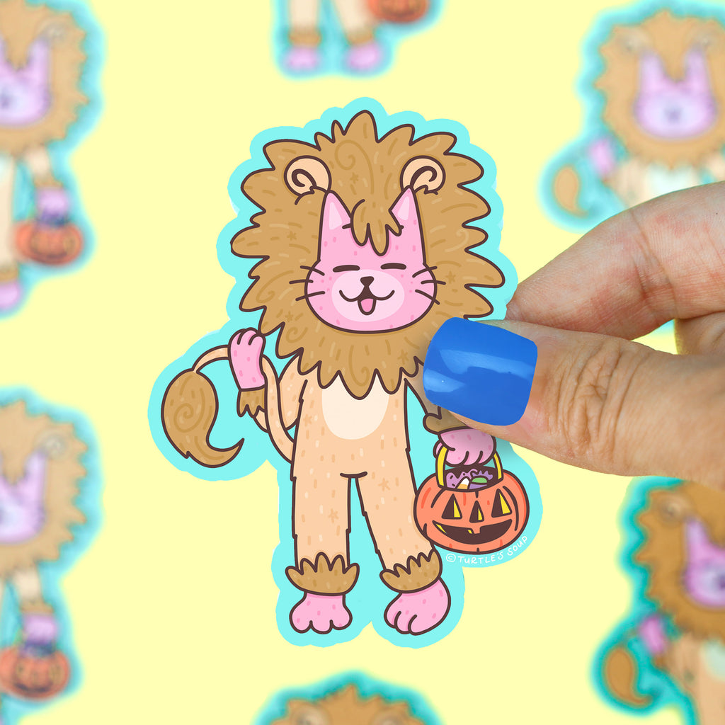 Lion-Kitty-Cat-Costume-Vinyl-Sticker-Halloween-Cute-Sticker-Art-By-Turtles-Soup-Vinyl-Decal-Jack-o-Lantern-Trick-or-Treater-Stickers