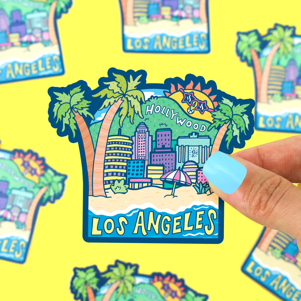 Los-Angeles-California-Hollywood-La-City-Vinyl-Sticker-Los-Angeles-Beach-Deal-for-Waterbottle-By-Turtles-Soup-Travel-Sticker-Cali-Sunshine-Palmtrees-Beaches