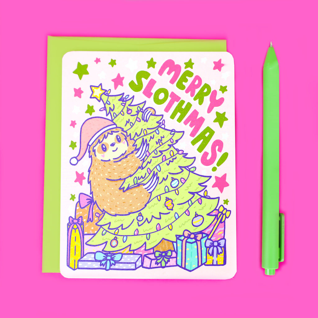 Merry-Slothmas-Sloth-Christmas-Holiday-Card-Adorable-Pastel-Xmas-Card-for-Kids-Children-Everyone-Funny-Holiday-Card-by-Turtles-Soup-Sloth-Animal-Cute