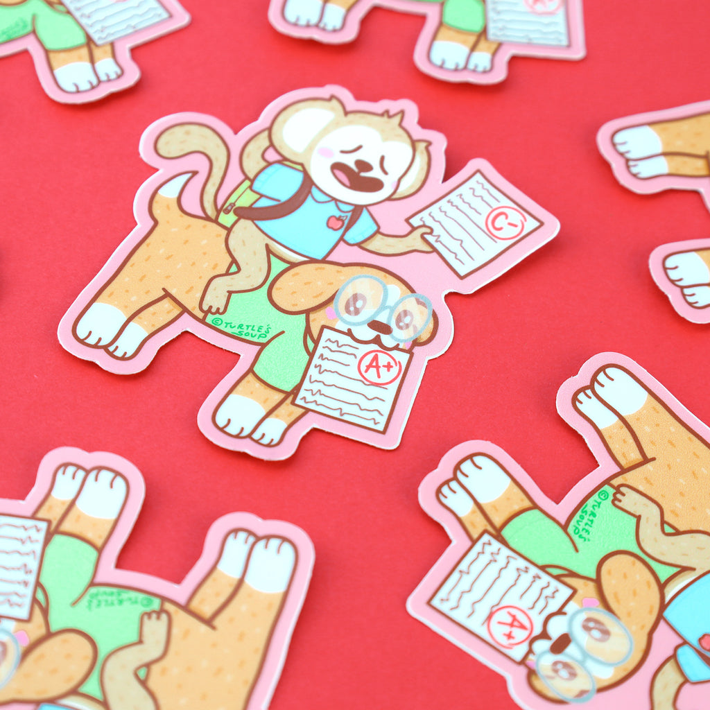 Monkey-Puppy-Back-To-School-Buddies-Sticker-for-Waterbottle-Cute-Sticker-Art-by-Turtles-Soup-Adorb