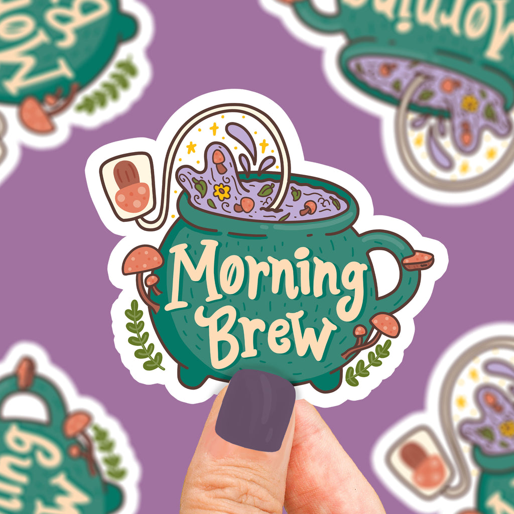        Morning-Brew-Mushroom-Tea-Vinyl-Sticker-Sticker-for-Tea-Cup-Tea-Lover-Mushrooms-Shoomies-Shrooms-Mushy-Cute-Sticker