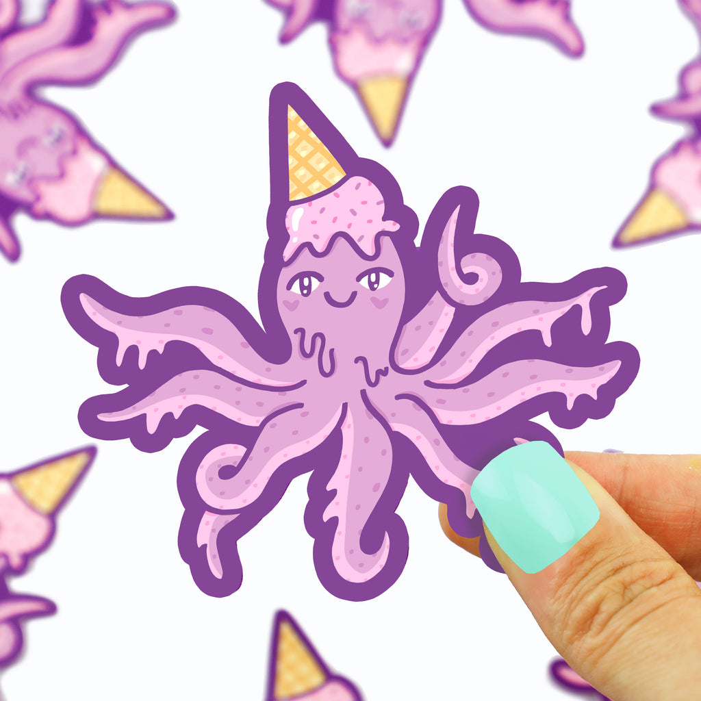 Octopus-Ice-Cream-Icecream-Turtles-Soup-Cone-Cute-Vinyl-Sticker-Cute-Art-Adorable-Sticker-for-Laptop.