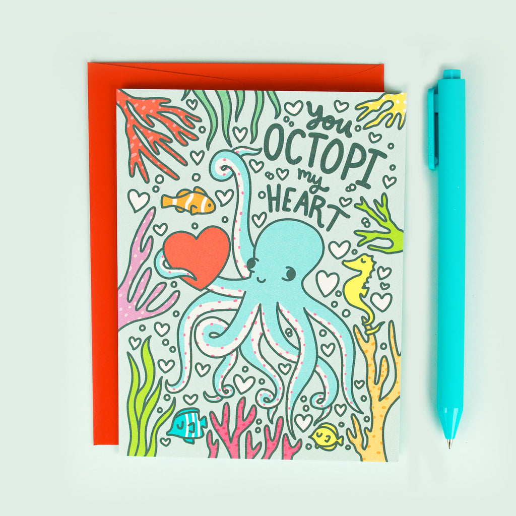 Octopus Love Card, Anniversary, Silly Pun, Love, Sea Creature, Cute Octopi, Boyfriend Card, Aquatic, Octopus Gift, Anniversary
