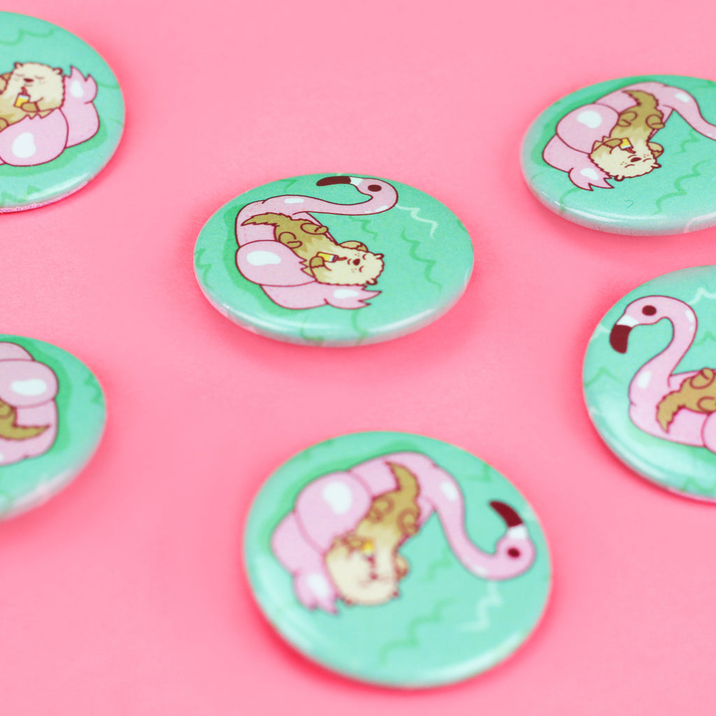 Otter-Flamingo-Pool-Float-Pinback-Button
