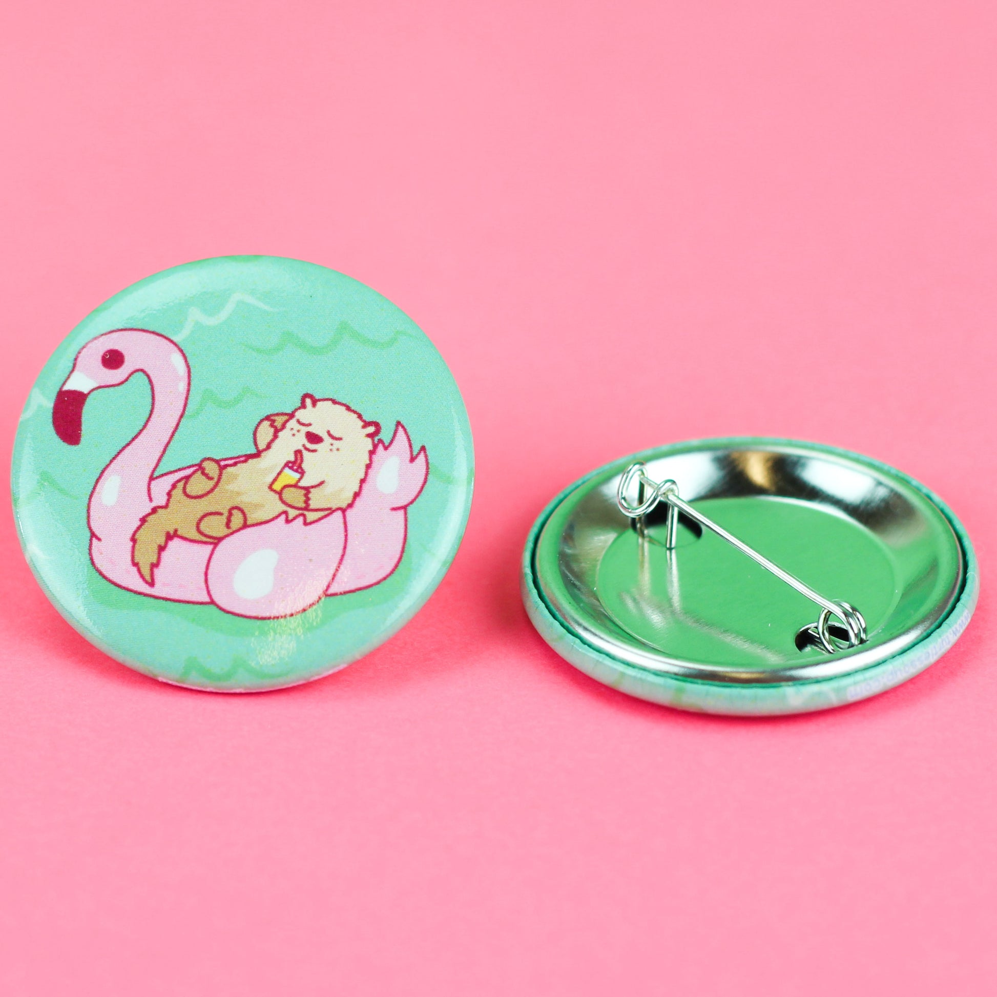 Otter-Flamingo-Pool-Float-Pinback-Button