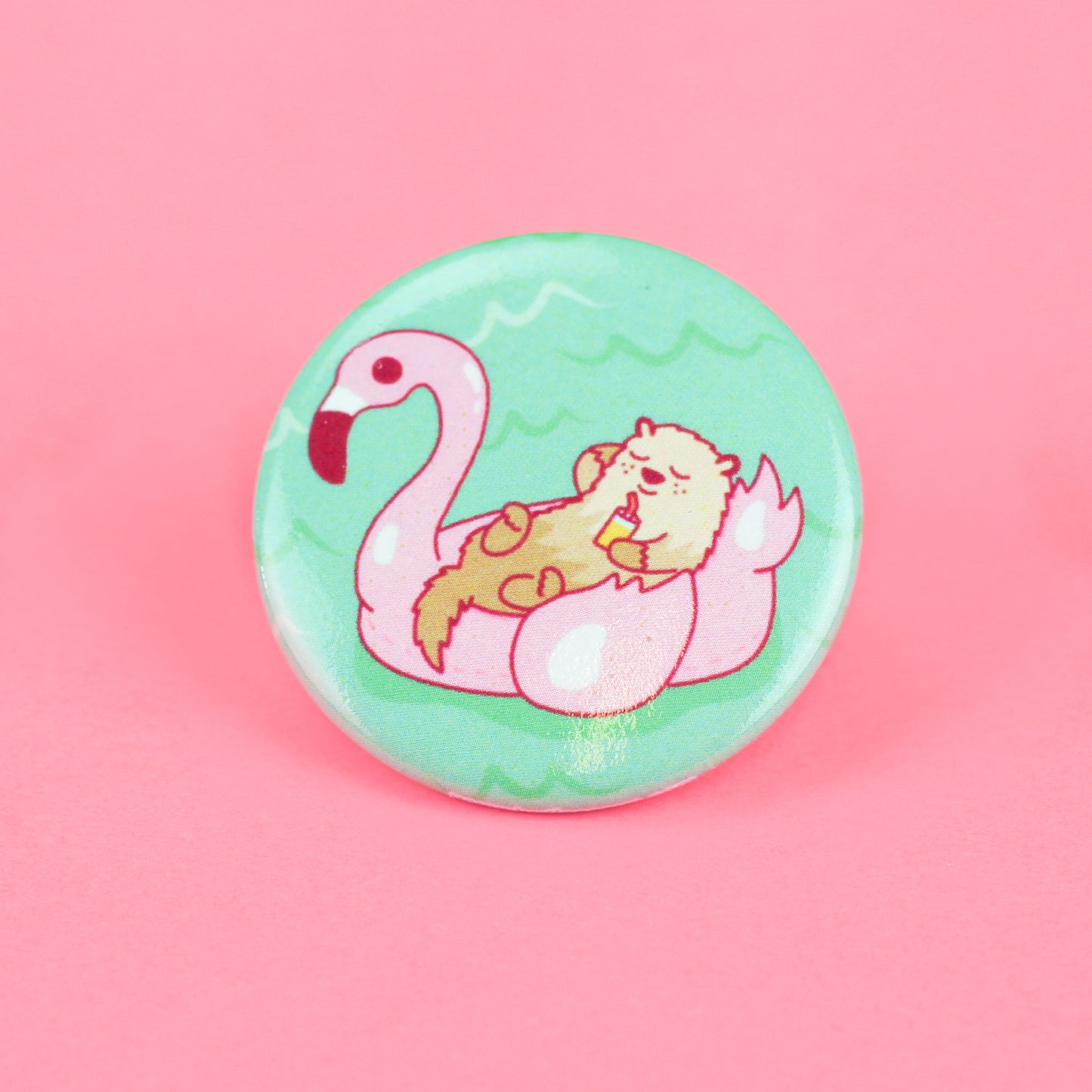 Otter-Flamingo-Pool-Float-Pinback-Button