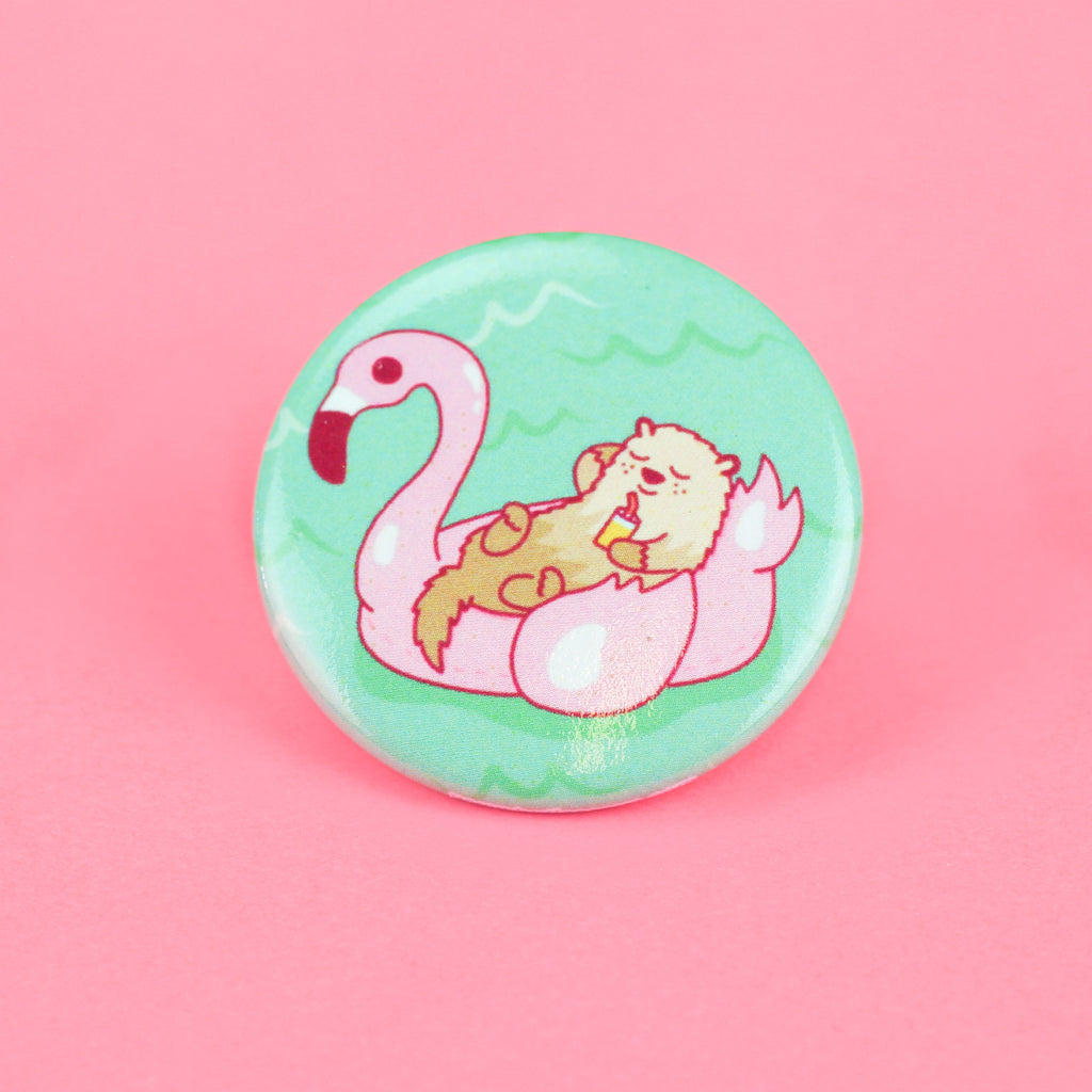 Otter-Flamingo-Pool-Float-Pinback-Button