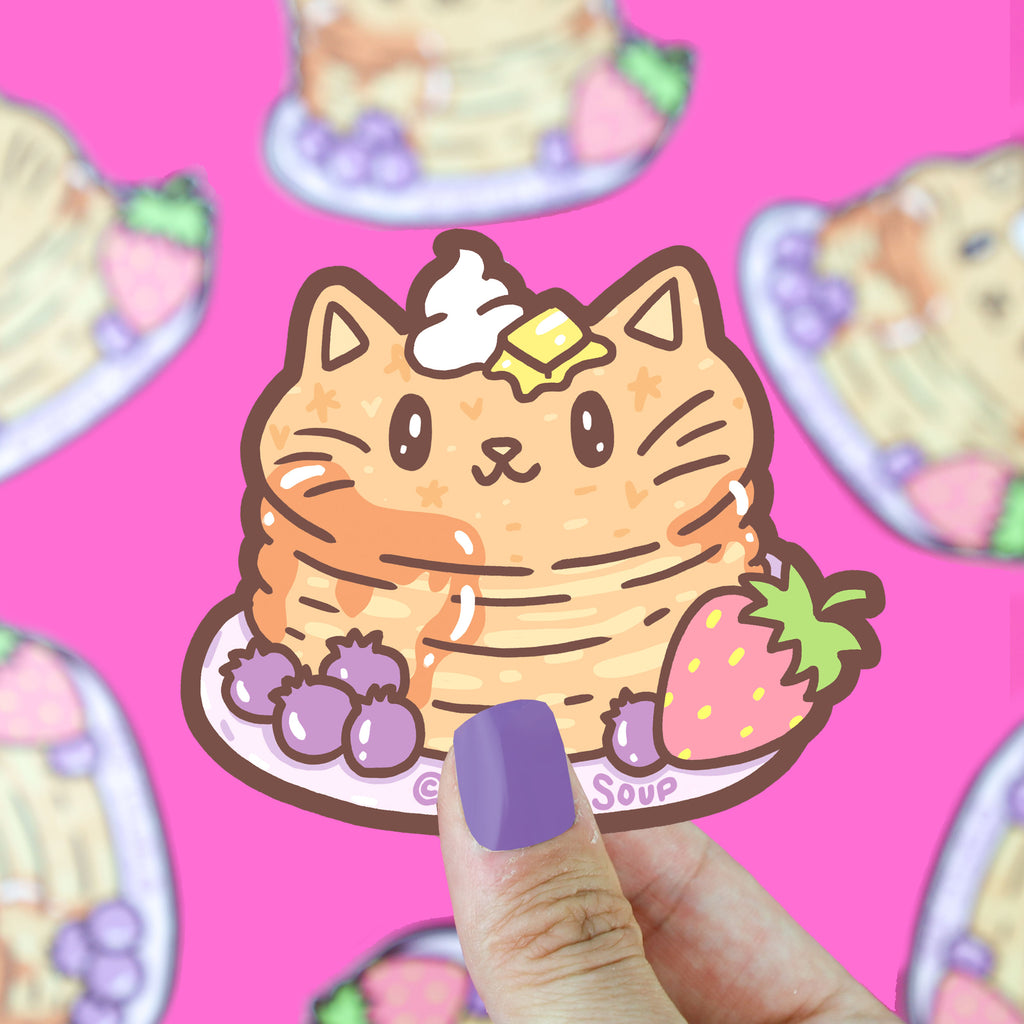 Pancake-Kitty-Cute-Sticker-For-Waterbottle-Breakfast-Animal-Adorable-Art