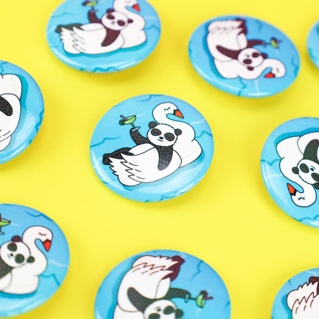 Panda Swan Pool Badge, Pinback Button, Pool Party, Swimmer, Floats, Inflatable Raft, Summer, Festival Pin, Floaties, Gift For Her, Birthday