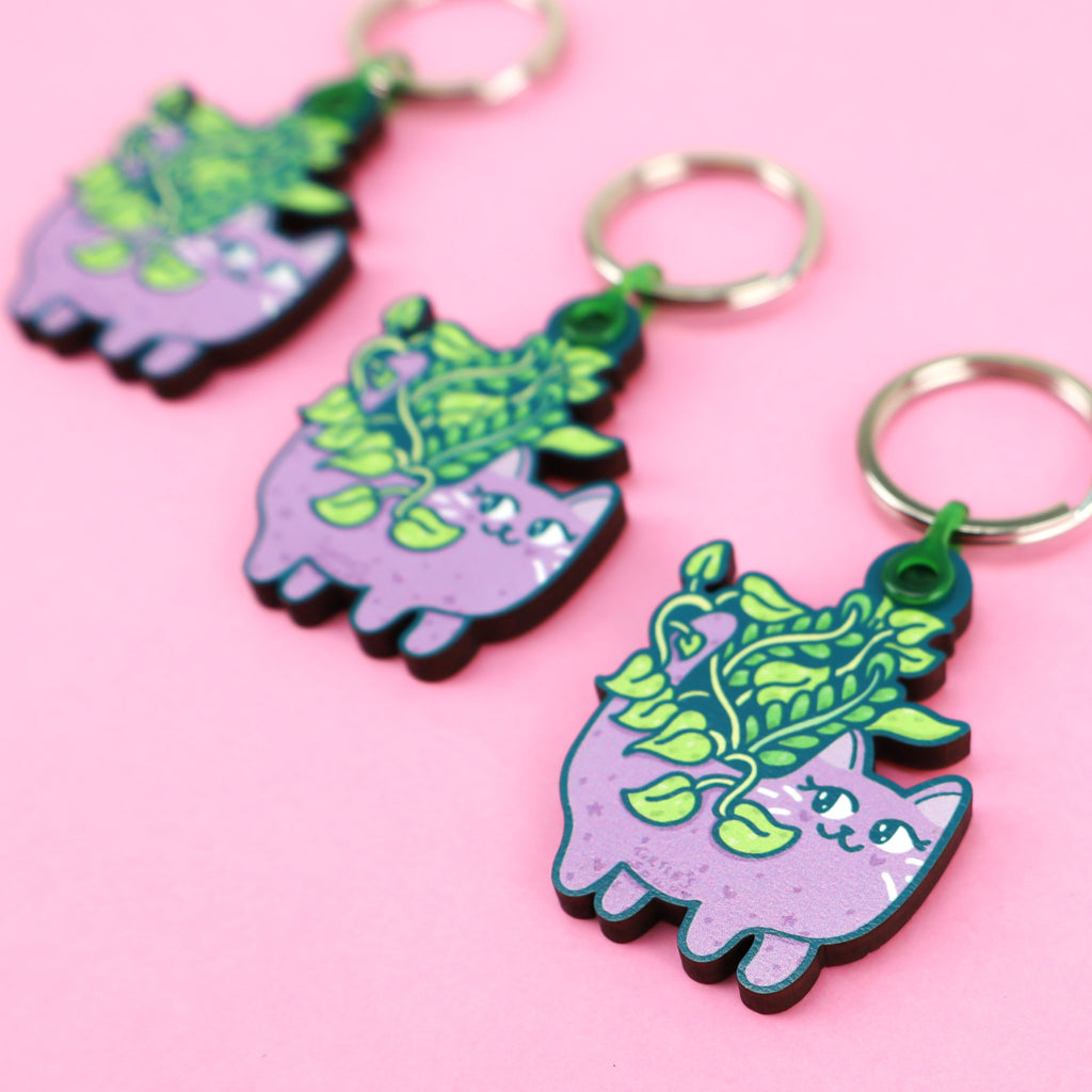 Planter-Kitty-Cat-Wooden-Keychain-by-Turtles-Soup.