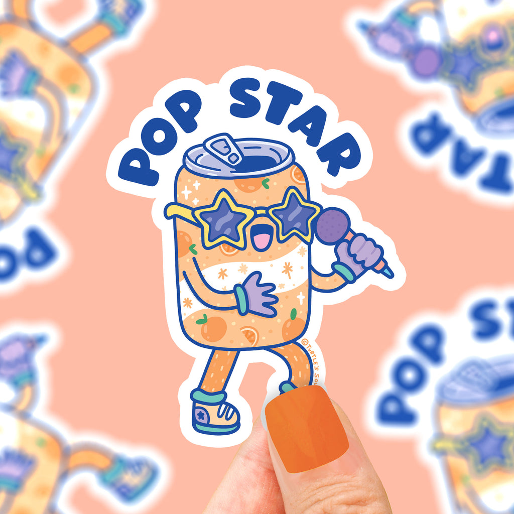 Pop-Star-Pop-Singer-Soda-Can-Pop-Drink-Fizzy-Sticker-Pun-Punny-Sticker-Art-by-turtles-soup-waterbottle-laptop-sticker-art