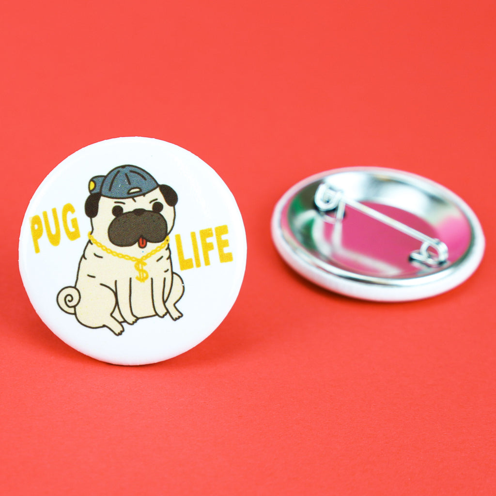 Funny Pug Gift, Pug Button, Pug Pin, Dog Pin, Gift for Her, Pug, Pugs, Book Bag Pin, Backpack Pin Back Button, Pug Puppy, Gangsta, Funny