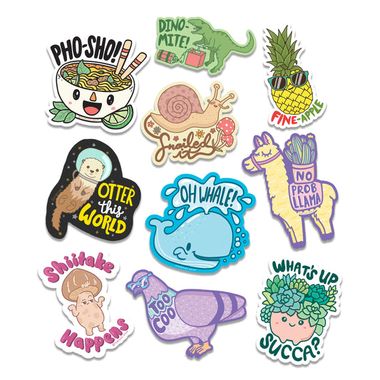 Funny Puns Silly Phrases Punny Pack of 10 Vinyl Stickers