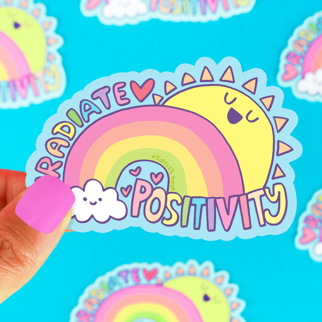 Positivity Sticker, Cute Vinyl Stickers for Laptops, Car Decals, Radiate Positivity, Happy Stickers, Optimist Stickers, Rainbow Sticker
