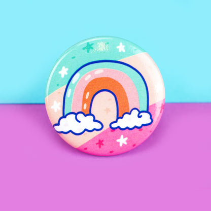 Whimsical Pastel Rainbow Pinback Button, Colorful Rainbow Pin, Pretty, Stars, Cute Pin for Backpack, School Laptop Bag, Hat, Jacket, Color