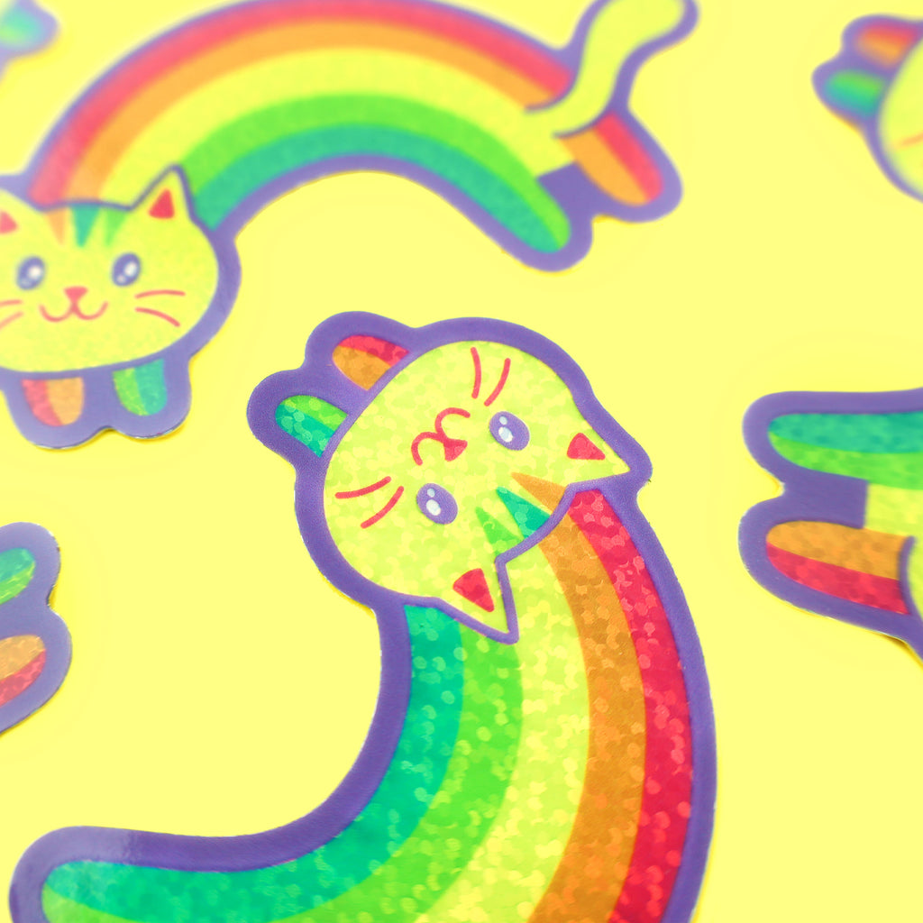 Rainbow-Kitty-Glitter-Sticker-Cute-Cat-Vinyl-Sticker-Pastel-Turtles-Soup