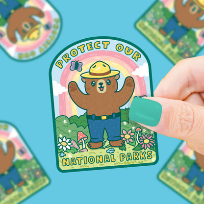 Cute vinyl sticker with bear wearing a hat