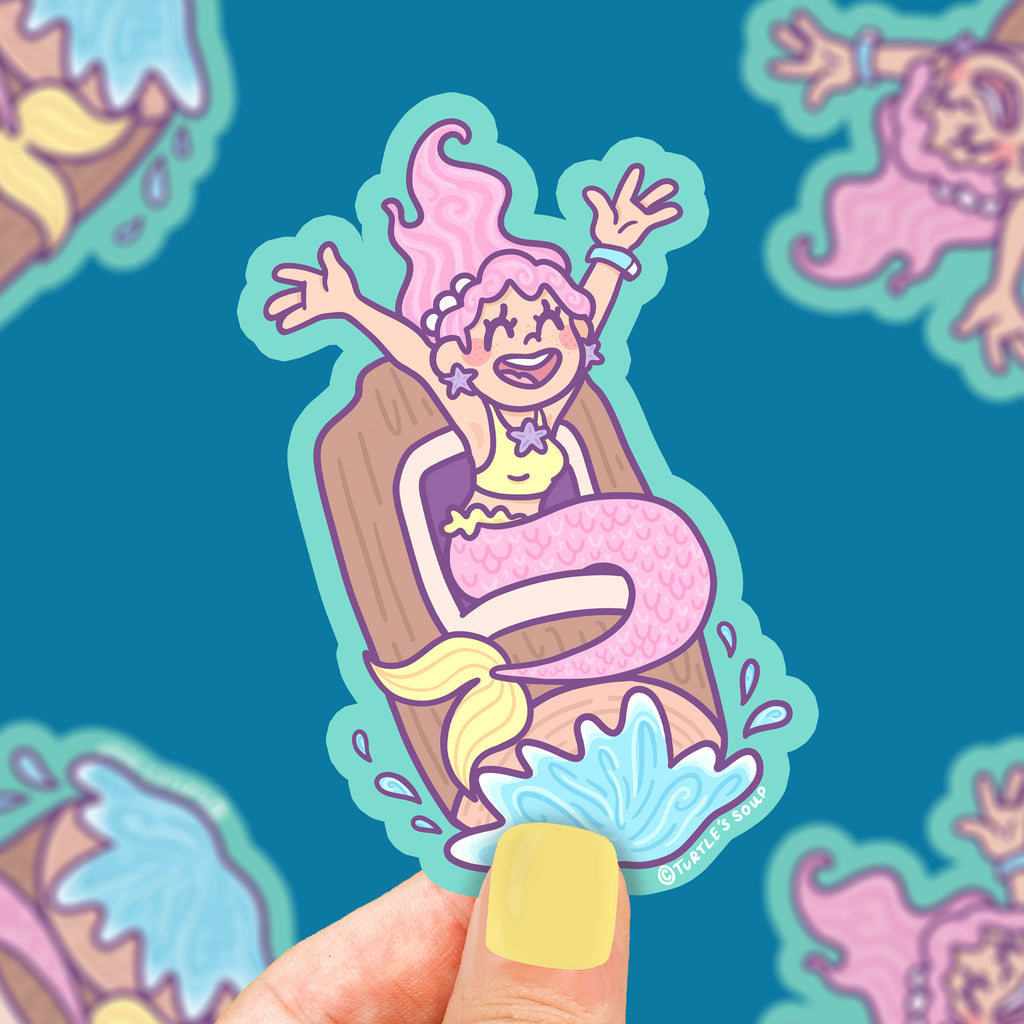 Mermaid-Log-Ride-Amusement-Park-Vinyl-Sticker-Cute-Sticker-Art-by-Turtle_s-Soup