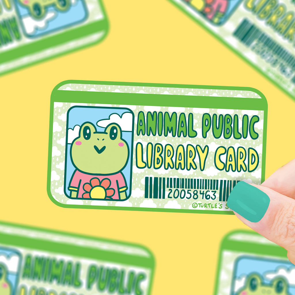 S-582-Frog-Library-Card-Cute-Bookish-Vinyl-Sticker-by-Turtles-Soup