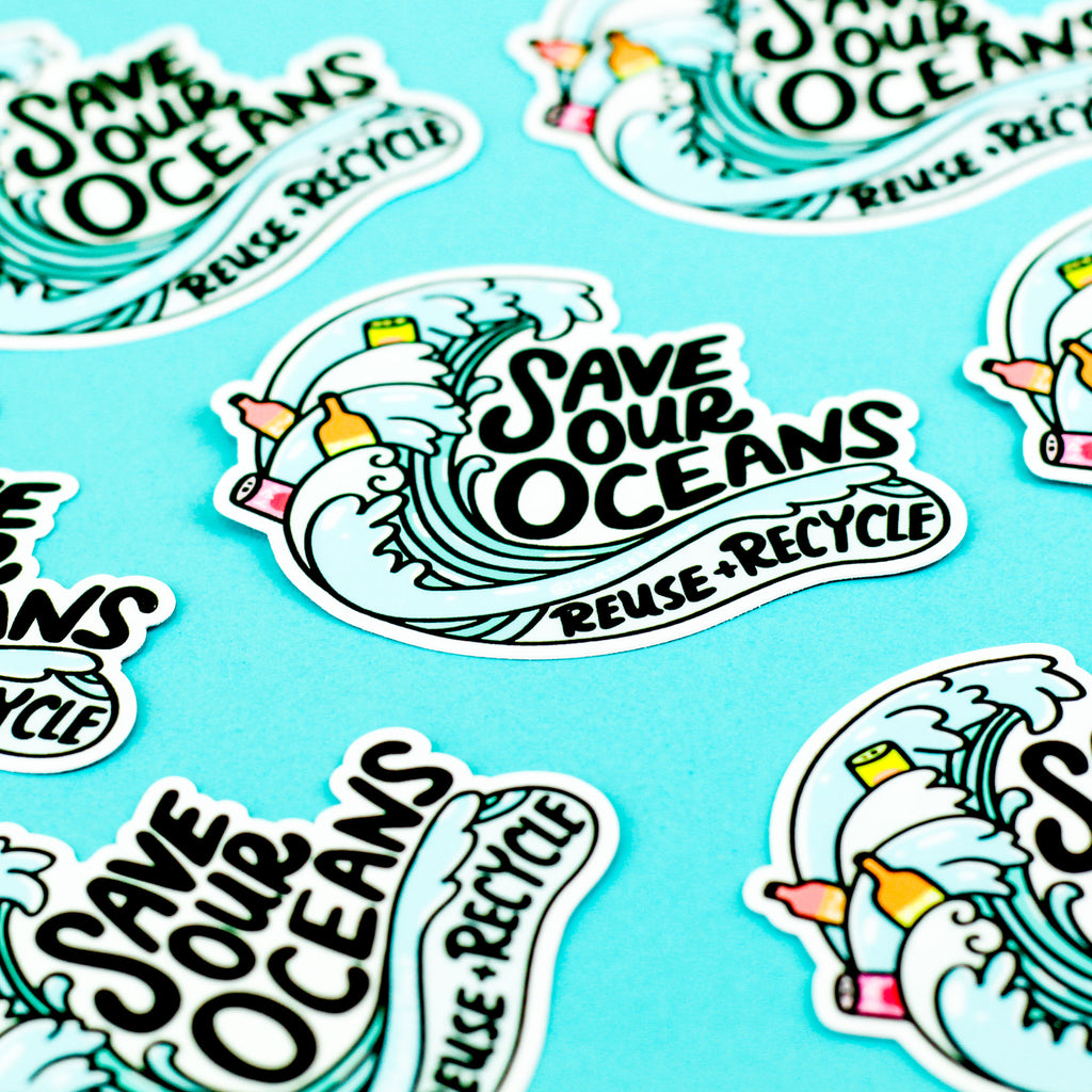 Save Our Oceans Vinyl Sticker, Earth Day Decal, Environmental Sticker for Water Bottle, Laptop, Phone, Journal, Awareness, Stop Polluting