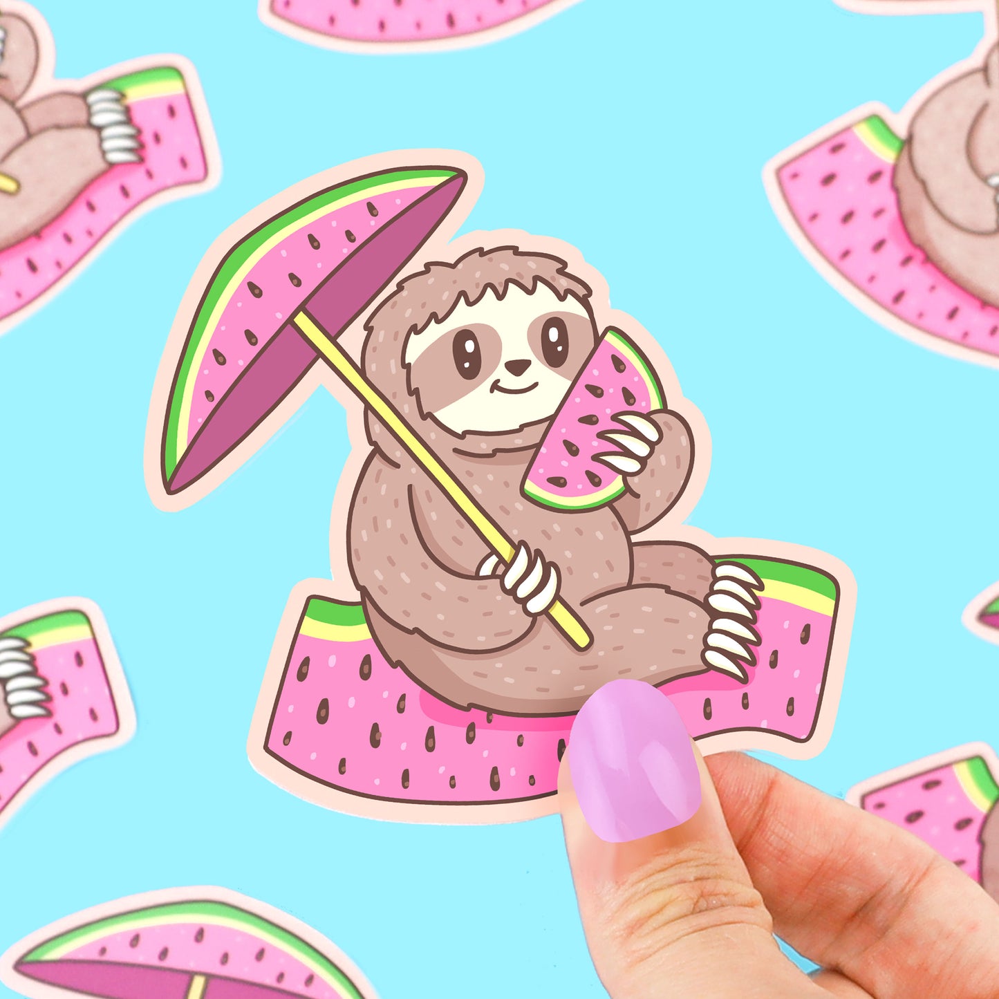 Sloth-Beach-Vinyl-Sticker-For-Water-Bottle-Laptop-Phone-Cute-Watermelon-Adorable-Art-Sticker-Cute-for-Journal-Beach-Day-Turtles-Soup-Stickers