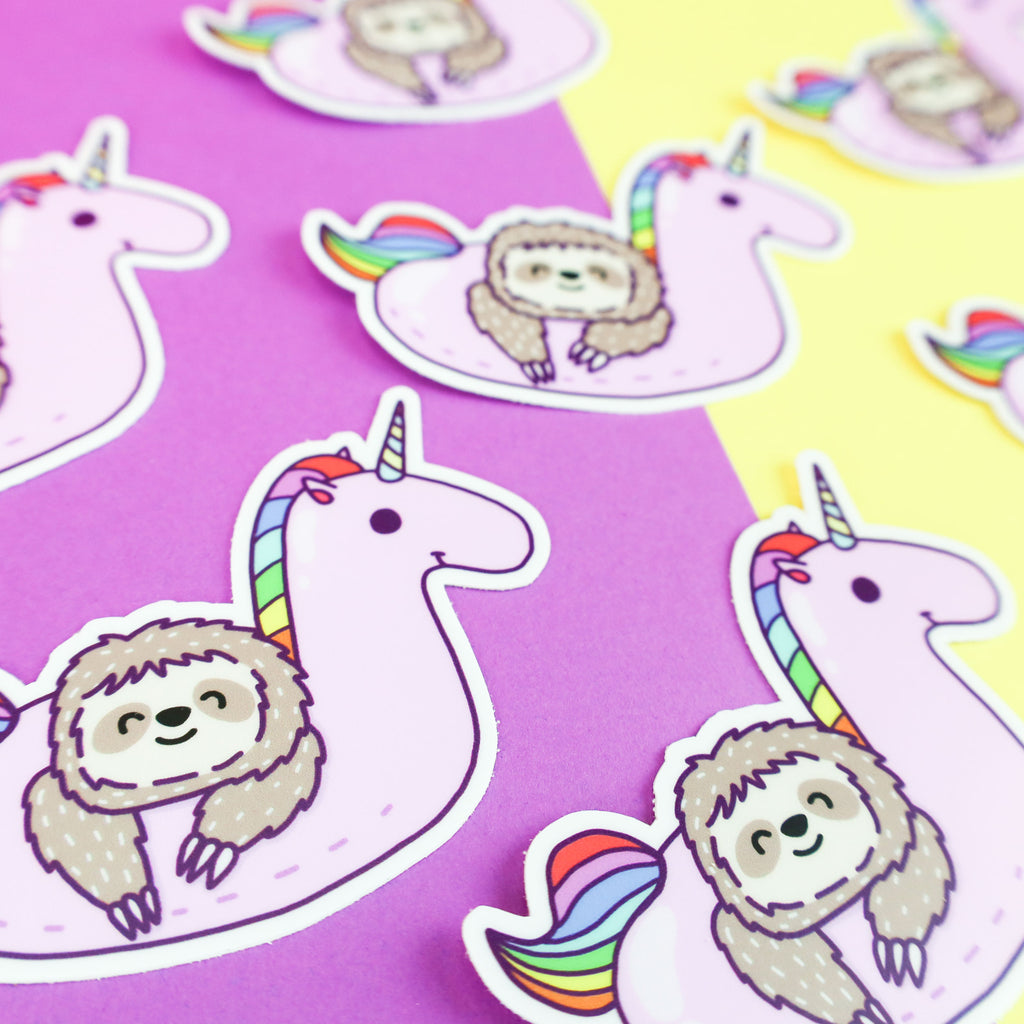Sloth Sticker, Vinyl Decal, Fun Stickers, Colorful Stickers, Rainbow Unicorn, Pool Float, Summer Gift