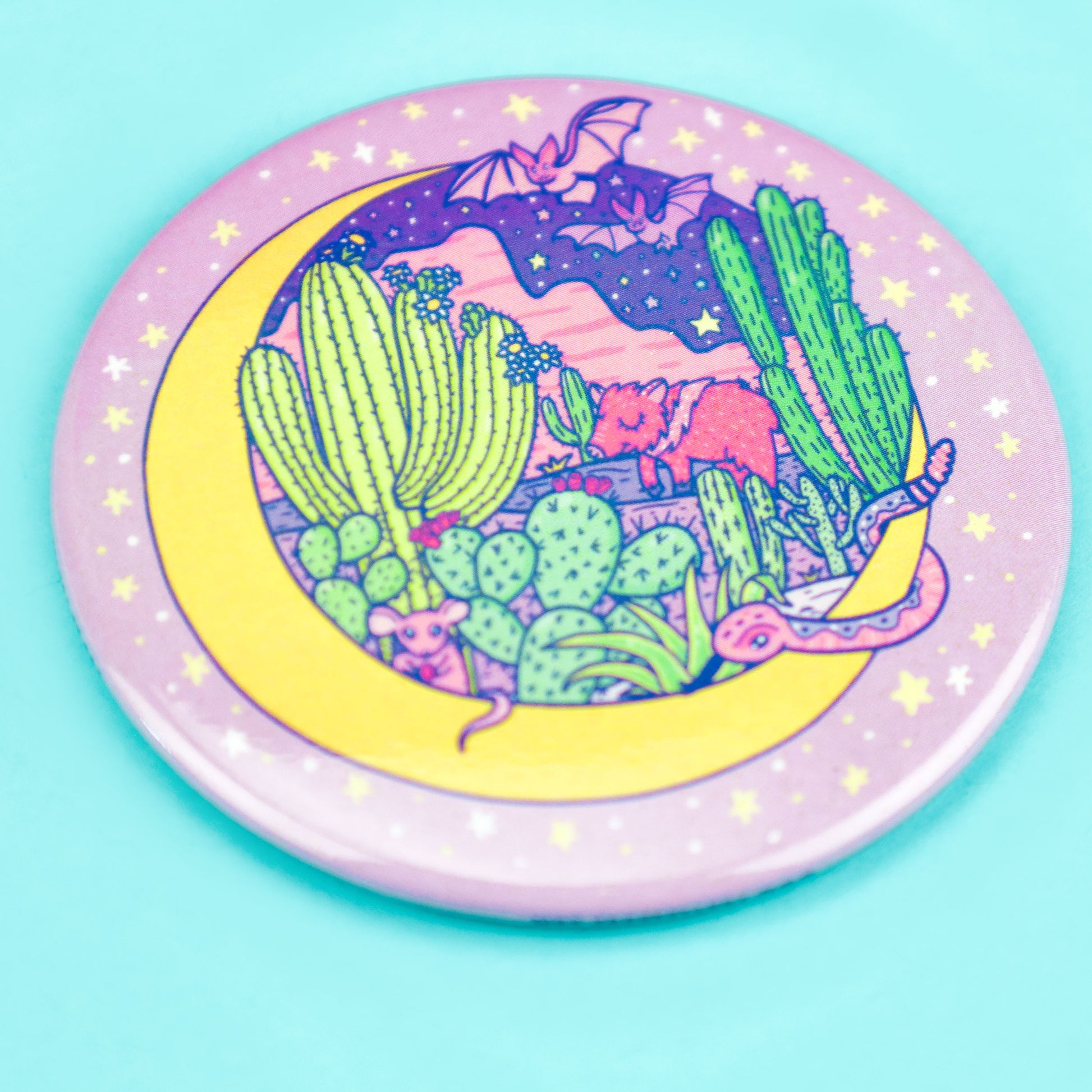 Sonoran-Desert-Moonlight-Fridge-Magnet-Cresent-Moon-Saguaro-Cactus-Javelina-Rattlesnake-Bats-Stars-Cacti-Mountains-Landscape-Dreamy-Turtles-Soup