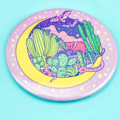 Sonoran-Desert-Moonlight-Fridge-Magnet-Cresent-Moon-Saguaro-Cactus-Javelina-Rattlesnake-Bats-Stars-Cacti-Mountains-Landscape-Dreamy-Turtles-Soup