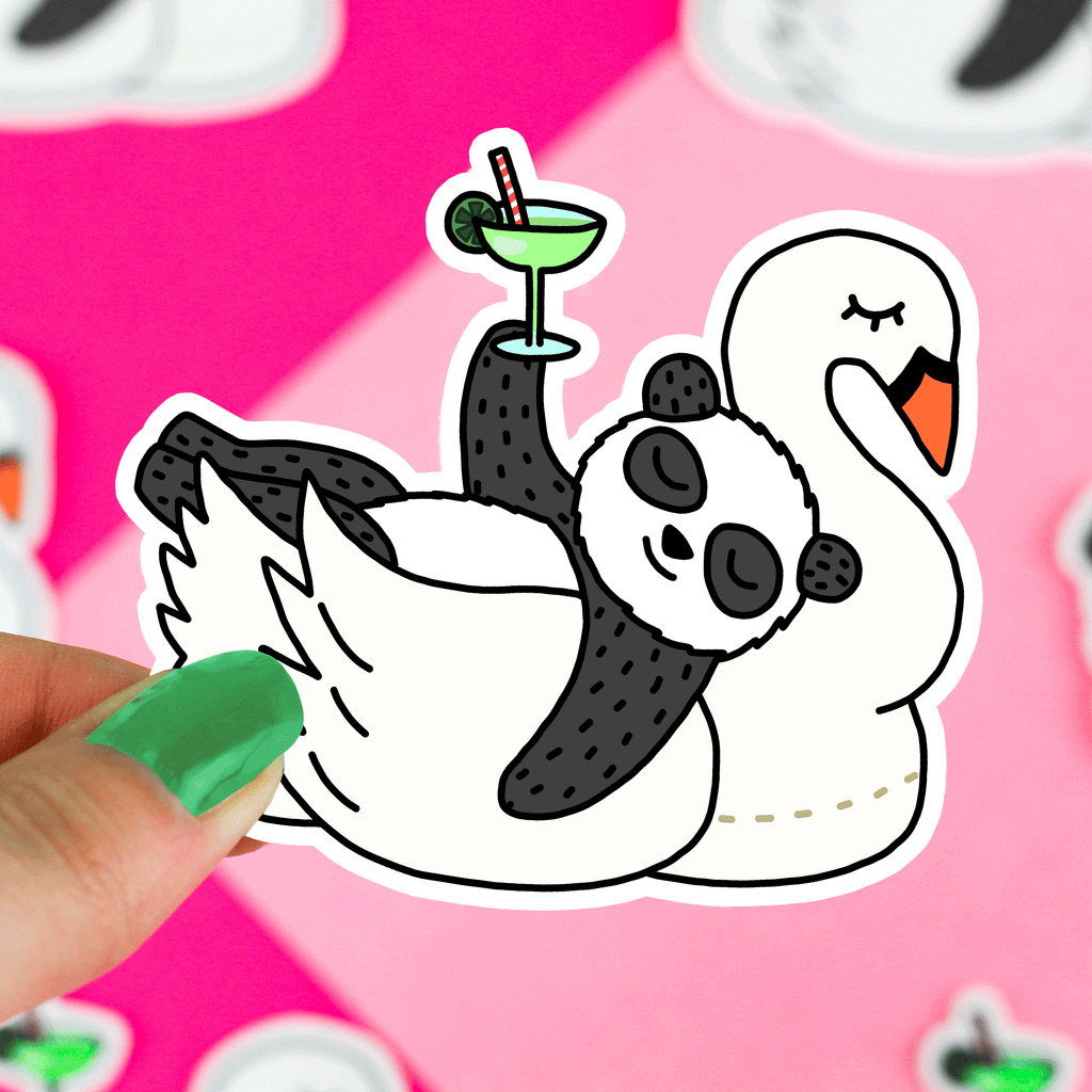 Panda Vinyl Sticker, Swan Pool Float, Pool Party, Aqua, Beach Decor, Floaties, Festival Sticker, Gift For Her, Summer, Black and White, Cute