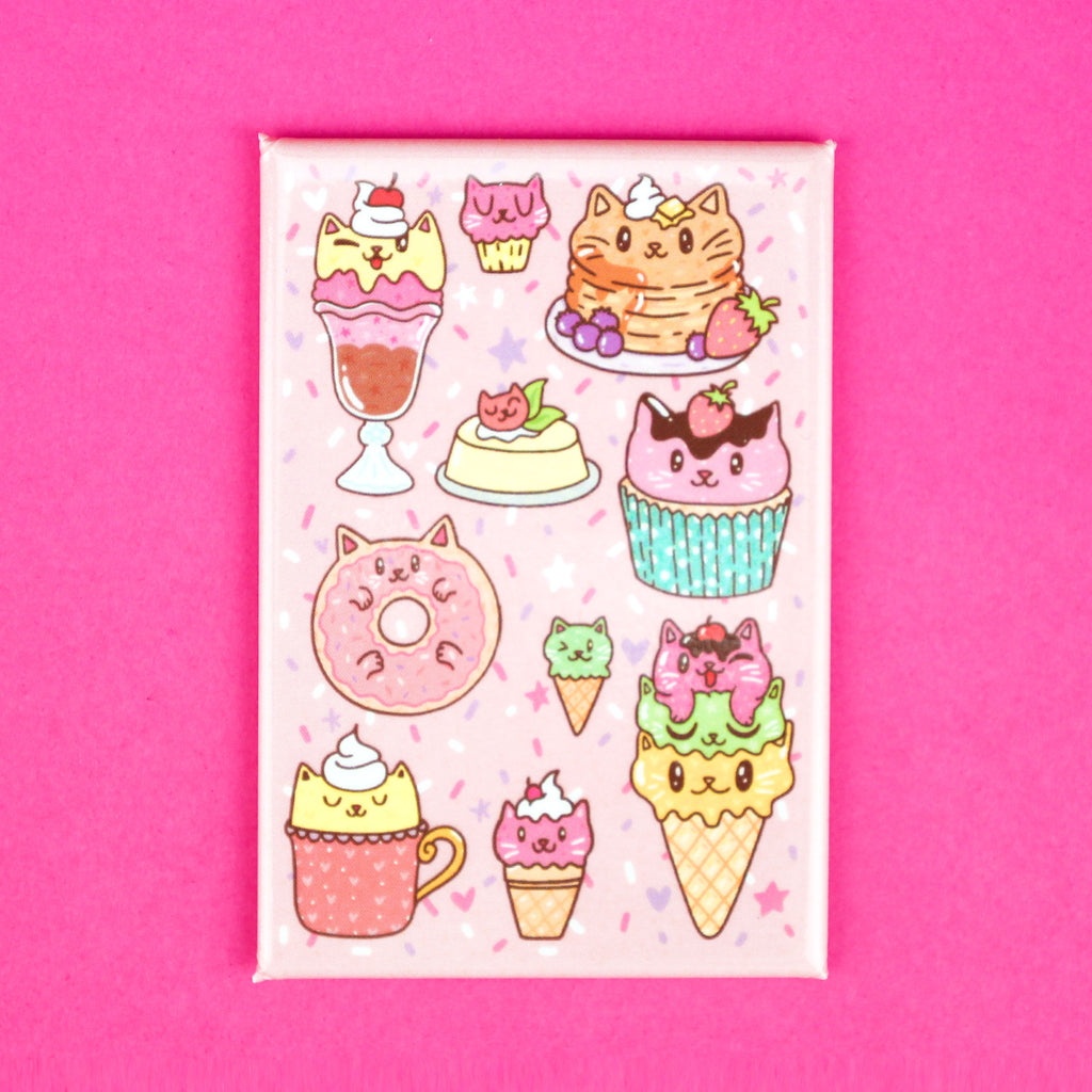 Sweet-Cats-Fridge-Magnet-Cupcake-Sundae-Pancake-Doughnut-Ice-Cream-Cone-Latte-Kitty-Turtles-Soup-Kawaii-Art