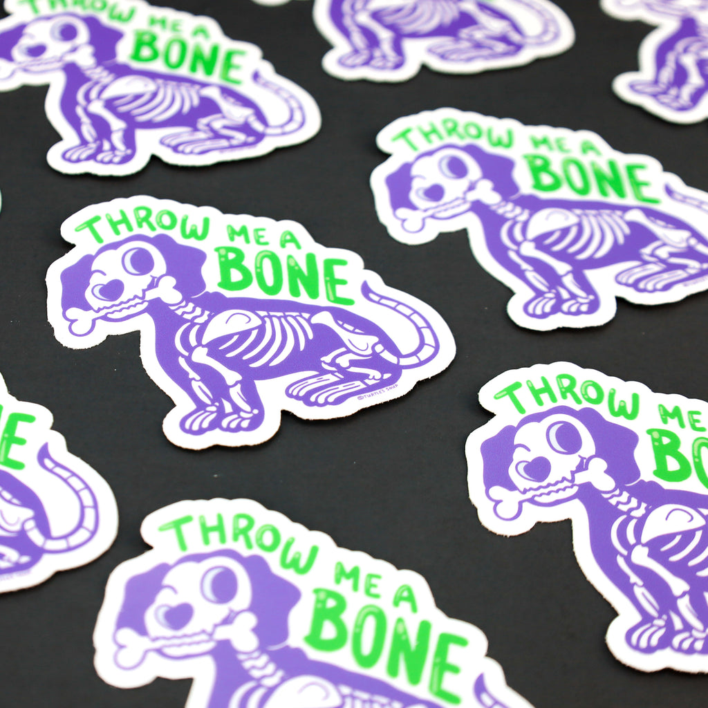 Throw-Me-A-Bone-Dog-Skeleton-Funny-Halloween-Vinyl-Sticker-Cute-Spooky-Scary-Dog-RIP-Bone-by-Turtles-Soup-Stciker-Art-Deca-Funny