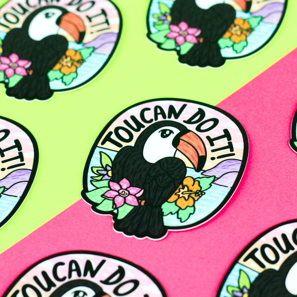 Toucan Do It Tropical Vinyl Sticker, Tropical Flowers, Beach, Positive and Inspirational Sticker for Water Bottle, Laptop, Journal, Phone
