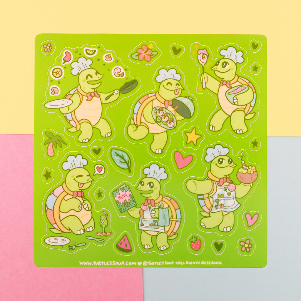 Turtle-Chef-Sticker-Sheet-By-Turtles-Soup-Turtle-Kitchen-Stickers-Vinyl-Stickers-Picture