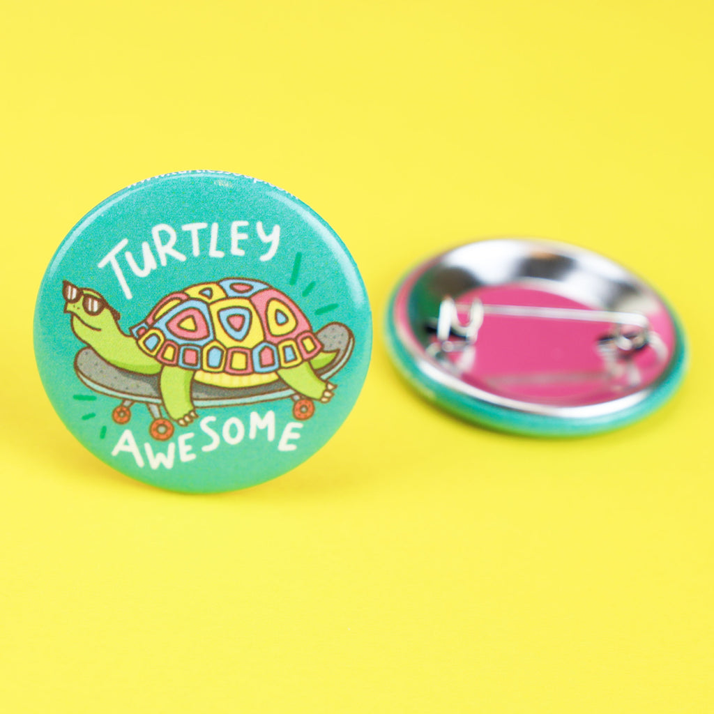Turtley Awesome Pinback Button, Punny Turtle Pin, Skateboard Button, Fashion, for Jacket, Backpack, Cute Art, Kawaii, Funny Friendship