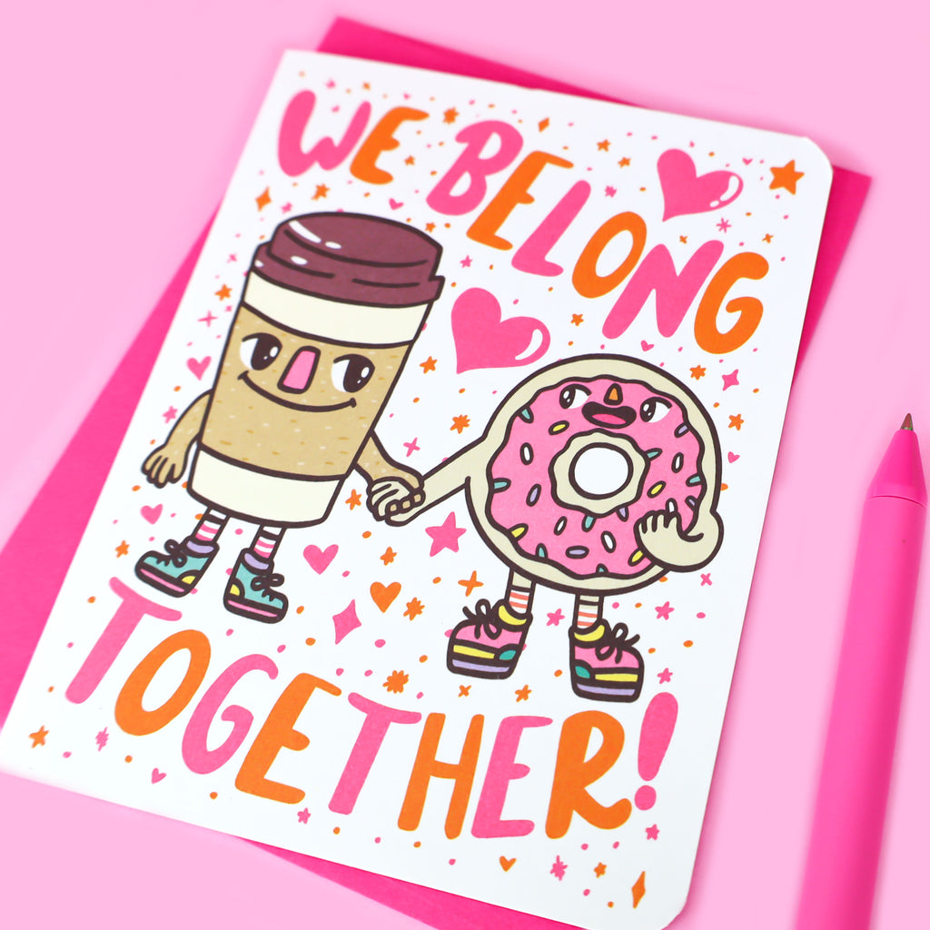 We-Belong-Together-Coffee-Donuts-Cute-Love-You-Anniversary-Card-For-Partner-Turtles-Soup-Pink-Orange