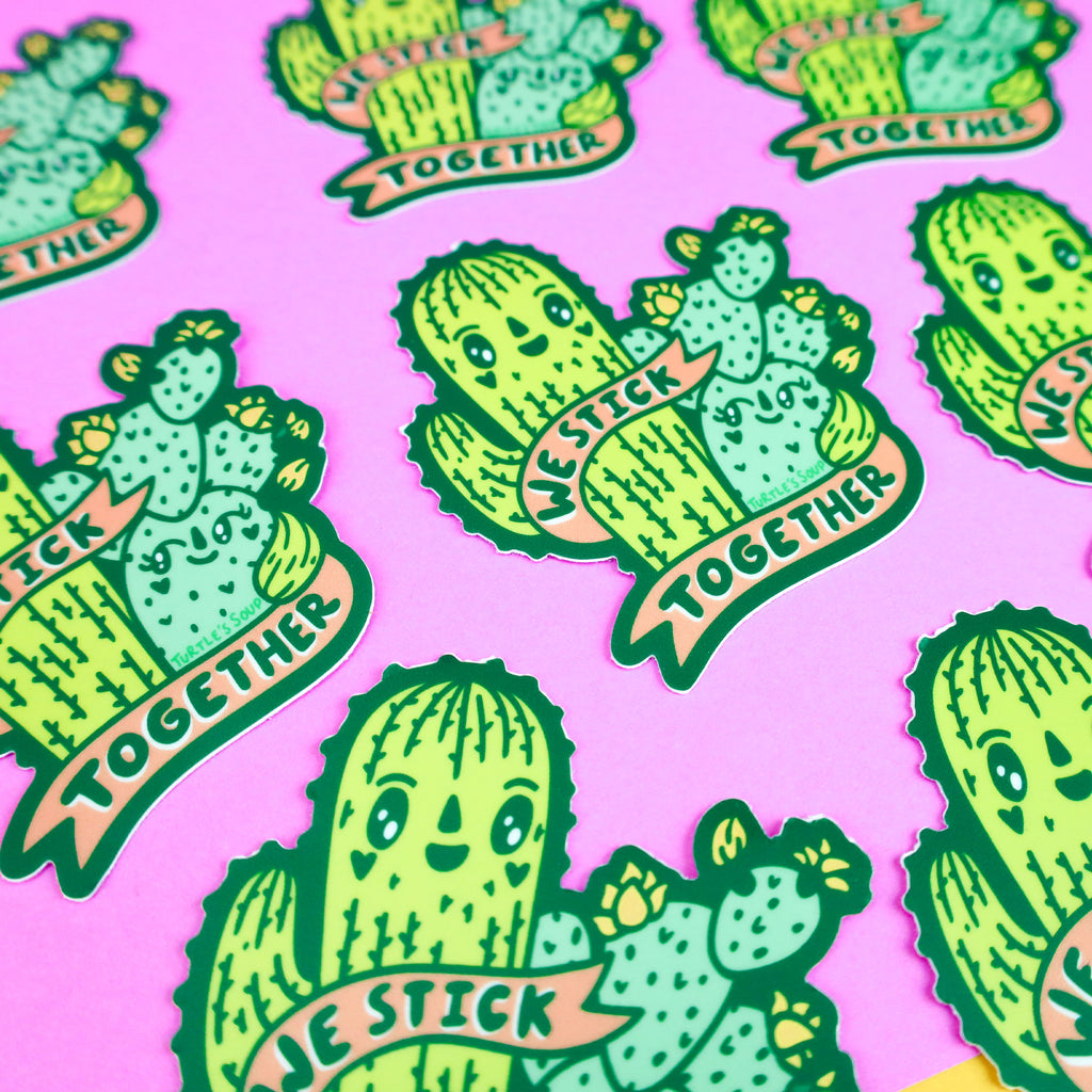 We-Stick-Together-Friendship-Cactus-Vinyl-Sticker-Cacti-Besties-Prickly-Pear-Saguaro-Friends-Turtles-Soup-Art-Decal-Prickly