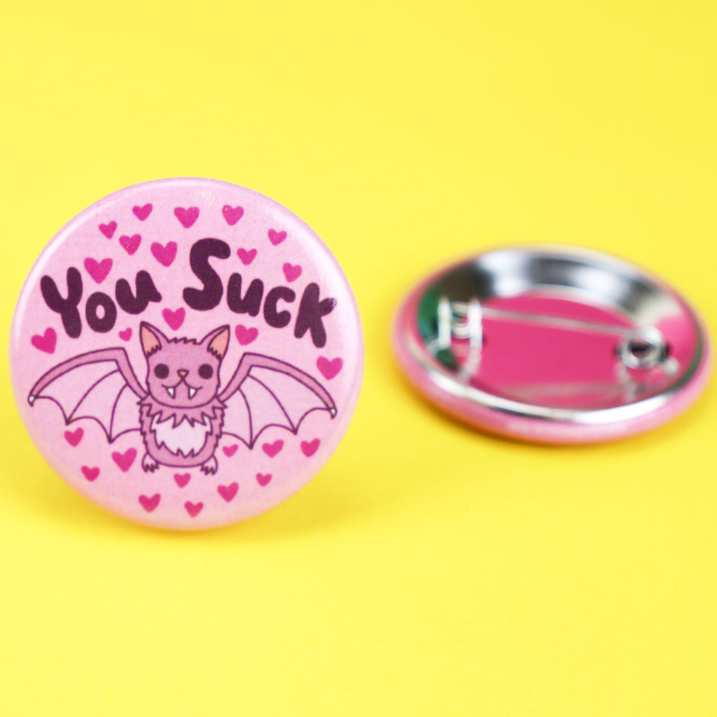 You Suck Pin, Funny Bat Pin, Halloween Gift, Party Favor, Pastel Goth Pin, Cute Bat, Funny Pun, Sarcastic Pinback, Button, Bat Lover, Gift
