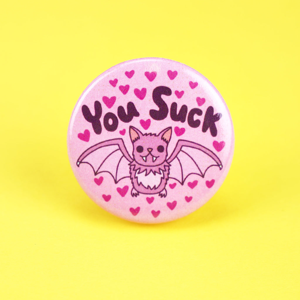 You Suck Pin, Funny Bat Pin, Halloween Gift, Party Favor, Pastel Goth Pin, Cute Bat, Funny Pun, Sarcastic Pinback, Button, Bat Lover, Gift
