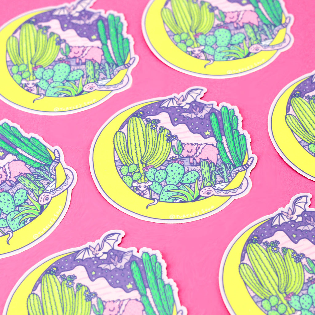 cresent-moon-desert-cactus-vinyl-sticker-original-art-cute