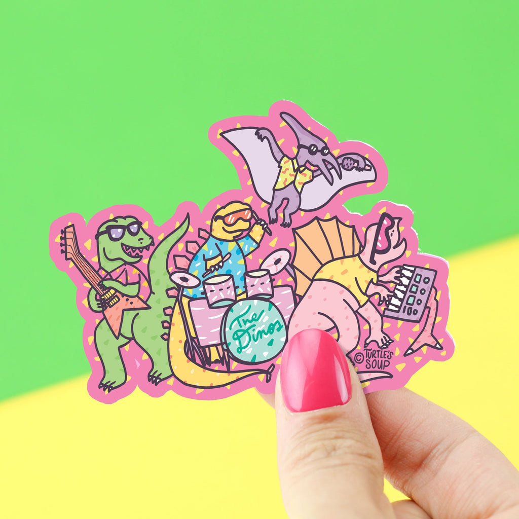 dinosaur-funny-sticker-rock-band-dinos-t-rex-cute-vinyl-sticker-art