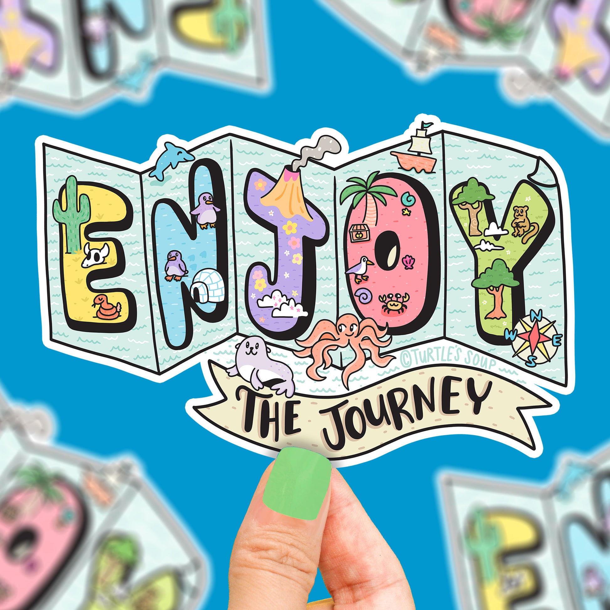 enjoy-the-journey-map-adventure-sticker-for-car-window-bumper-sticker-outdoors-travel-decal-by-turtles-soup-large-vinyl-sticker-waterproof-weatherproof-sticker-art